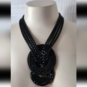 Elegant Black Beaded 4 Strand Two Circle Timeless Formal Necklace